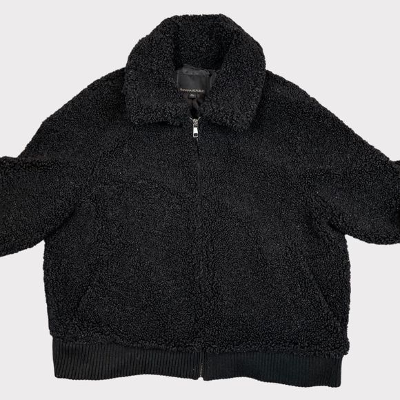 Banana Republic Full Zip Sherpa Bomber Jacket in Black Women's Size XL - Picture 3 of 14